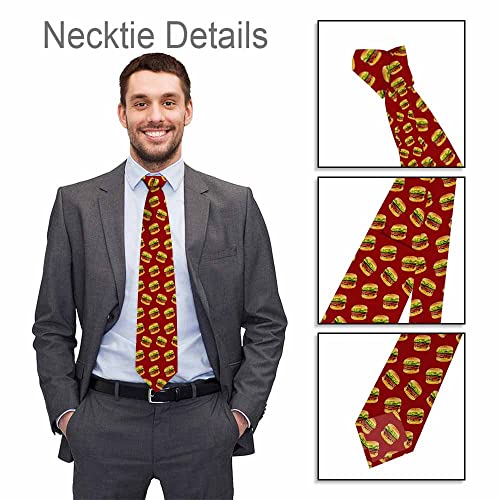 Black Dots Men's Neckties Retro Classic Circle Geometry Men's Tie for Mens Teens Business Work Casual Wedding Party - color: Red Hamburger