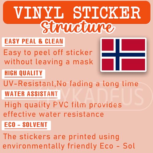 (3Pcs) Norway Flag Stickers – Norwegian National Flag Vinyl Decals - color: Norway