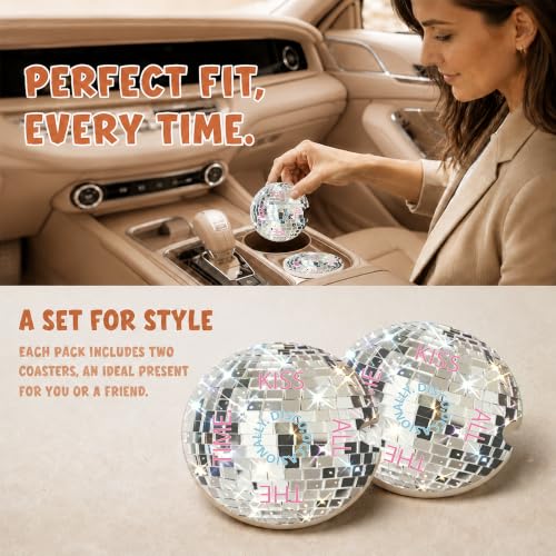 Disco Ball Car Coasters, Retro Coquette Preppy Cup Holders, 05 - color: Disco Ball