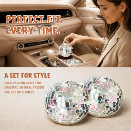 Disco Ball Car Coasters, Retro Coquette Preppy Cup Holders, 05 - color: Disco Ball