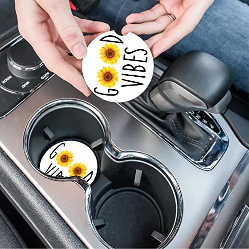 Car Coasters 2 Pack, Small 2.56" Stone Car Cupholder Absorbent Coaster Set for Women Men Drink Cup Holder Coasters (Good Vibes) - color: Good Vibes