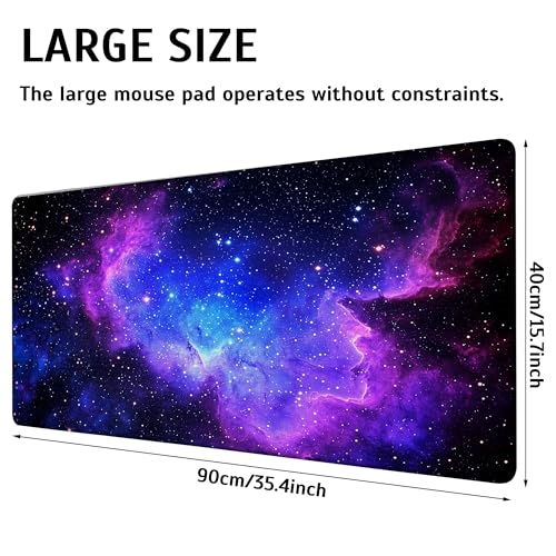 Galaxy Stars Space Mouse Pad,35.4 x 15.7 Inch Large Mouse Mat Non-Slip Rubber Stitched Edges for Writing Desk,Office,Home,Laptop - color: Galaxy Stars Space, size: 35.4L x 15.7W inches