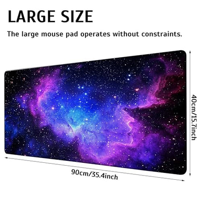 Galaxy Stars Space Mouse Pad,35.4 x 15.7 Inch Large Mouse Mat Non-Slip Rubber Stitched Edges for Writing Desk,Office,Home,Laptop - color: Galaxy Stars Space, size: 35.4L x 15.7W inches