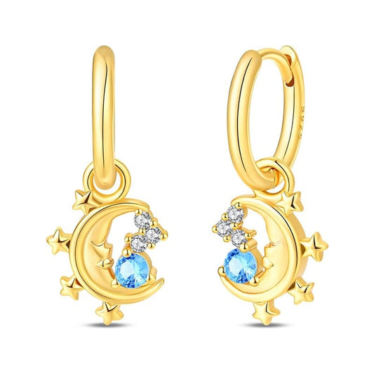 925 Sterling Silver Cute Animal Unique Huggie Hoop Earrings for Women - color: Gold Star Moon