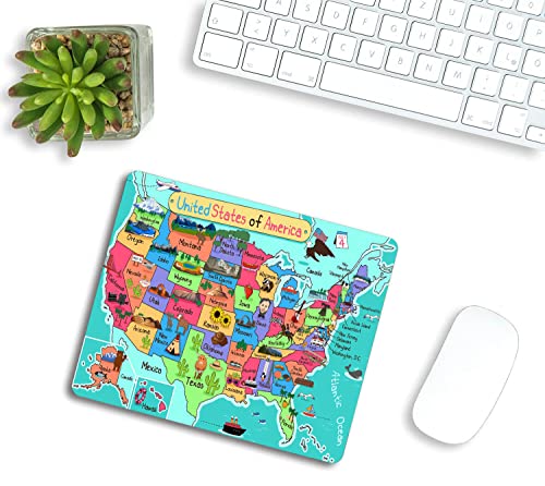Map of The United States Mouse Pad, Cartoon Fun Facts Geography USA Map Mouse Pad Mouse Mat Square Mouse Pad Non Slip Rubber Base MousePads for Office Laptop, 9.5"x7.9"x0.12" Inch - color: TSP150