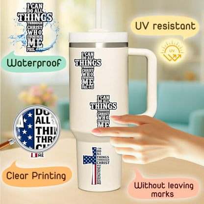 4 Pcs Christian Cross Stickers - Waterproof Vinyl Christian Sticker Pack - color: Usa Flag Cross Stickers