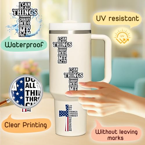 4 Pcs Christian Cross Stickers - Waterproof Vinyl Christian Sticker Pack - color: Usa Flag Cross Stickers