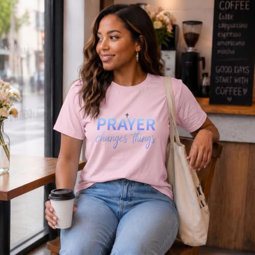 BeWithYou Christian Shirts for Women Religious Faith Jesus God Tshirts Inspirational Bible Verse Cross Graphic Tee Casual Top - color: Pink, size: Small