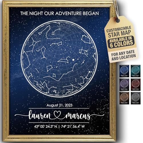 Custom Star Map Art Print - Fully Personalized (Your Details, Size, Color, Framing) | Gift for Mother's Day | Romantic Gift Husband | Paper Anniversary for Men | Special Ocassions (e.g. Wedding, Birthday, etc) - color: Blue, size: 11x14, style: Glow