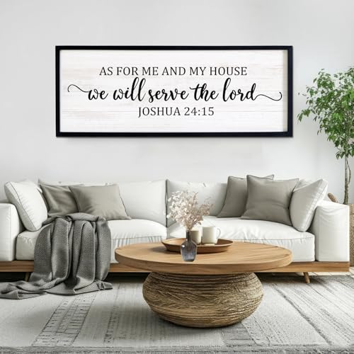 As For Me And My House We Will Serve The Lord Framed Wall Art, 40''×15'' Vintage Positive Religious Rustic Bible Verse for Christian God Jesus Christ Prayer, Horizontal Holy Catholic Scripture Decor - color: Black Frame, style: As For Me And My House We W