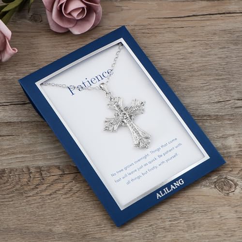Alilang Silvery Tone Celtic Cross Pendant Necklace with Religious Message Card & Envelope Christian Jewelry - style: Patience