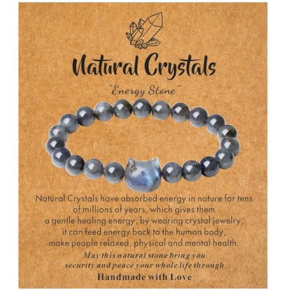 XIANNVXI Crystal Bracelet for Women Men 8 mm Natural Stone Beaded Bracelets Cat Bracelets Cross Bracelets Heart Bracelelt Jewelry for Women Birthday Gifts Stretch Bracelet - color: Grey-Labradorite
