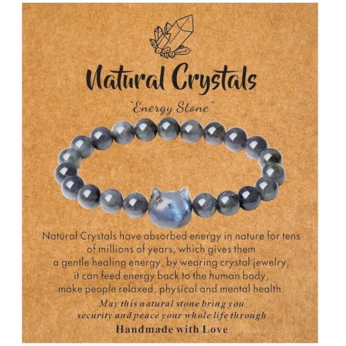 XIANNVXI Crystal Bracelet for Women Men 8 mm Natural Stone Beaded Bracelets Cat Bracelets Cross Bracelets Heart Bracelelt Jewelry for Women Birthday Gifts Stretch Bracelet - color: Grey-Labradorite