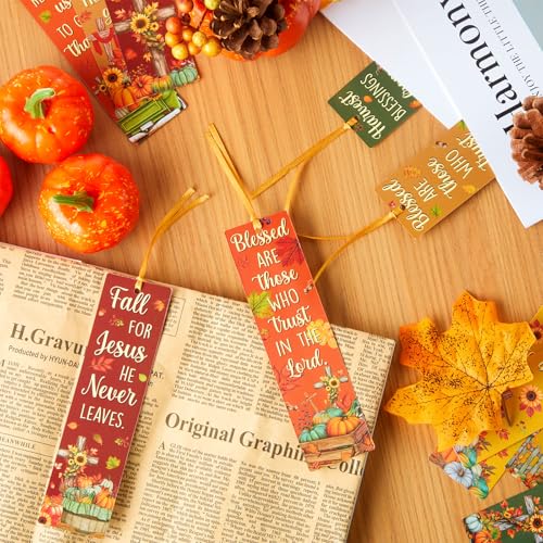 TaoBary 100 Pcs Fall Christian Bookmarks Bulk, Autumn Religious Bookmarks - style: Fall