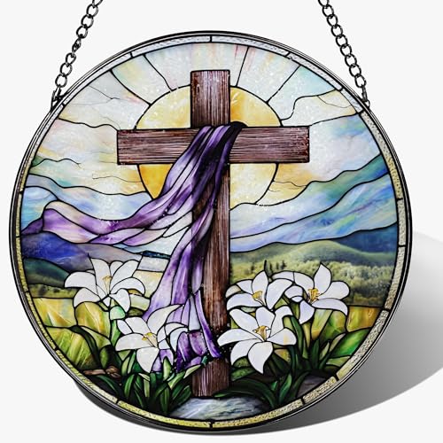 8 Inches Stained Glass Cross Suncatcher, Stained Glass Window Hanging Decor, Religious Cross Ornament, Christian Home Decor, Christian Gift, Religious Gift, Gifts for Christmas - color: Cross