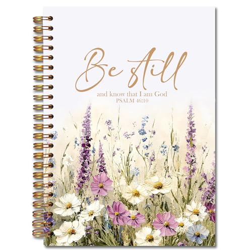 Wildflower Christian Spiral Notebooks, Be Still and Know That I Am God Bible Journal, Psalm 46:10 Scripture Journals for Writing, Religious Notebook for Note Taking, 5.5x8.3 Inch - color: white Bible Notebook-9