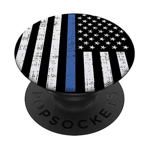 Thin Blue Line US Flag Police Officer Law Enforcement Gift PopSockets Adhesive PopGrip - style: Adhesive PopGrip