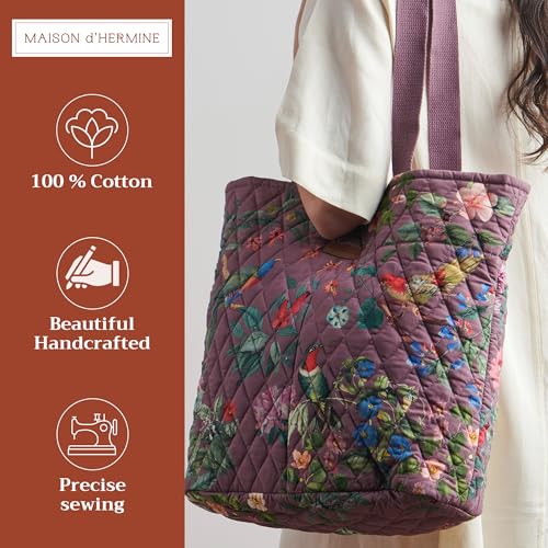 Maison d' Hermine Shopping Bags Cotton Quilted Tote Bag with Zipper Pockets - color: 032 - Eden - Violet