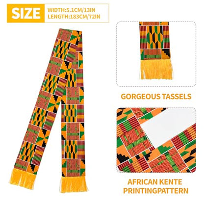 Kente Graduation Stole Class of 2026, 72 x 5.1 in African Print Sash with 3D Gold Embroidery and Gold Fringe - color: C2