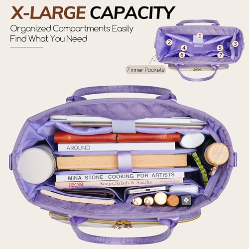 Large Bible Bag with Bible Cover Case for Women,Color-Blocking Quilted Church Tote Bag with Shoulder Strap, Christian Gifts for Women(Purple) - color: Beige/Purple