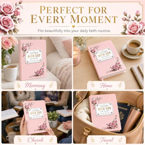 Pink One Minute With God for Women, 365 Daily Devotions Prayer Journal, End of Book Tape Catalogue Design Christian Devotional Book, Inspirational Bible Study Gift for Women, Mom, Sister, Friend