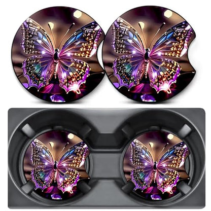 2 Pack Pink Butterfly Car Coasters for Cup Holders,Neoprene Anti Slip Mat - color: Butterfly - Pink