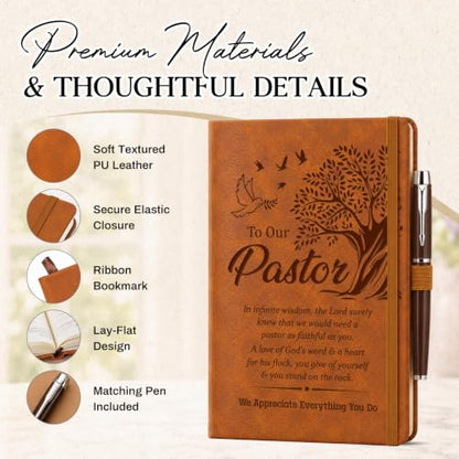 Pastor Appreciation Gifts for Men, Leather Journal Notebook With Pen - color: Pastor Appreciation