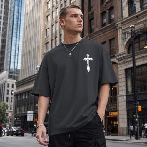 BINTEHGS Men's Christian Faith T-Shirts Inspirational Bible Verse Shirt Cross Oversized Tshirts for Men Jesus Graphic Tees - color: Deep Gray, size: Medium