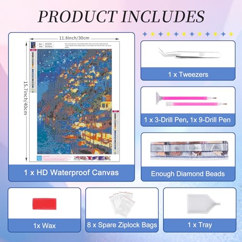 Diamond Art Kits for Adults, Village Diamond Painting Kit, 12x16 Inch - color: CYDP1P01