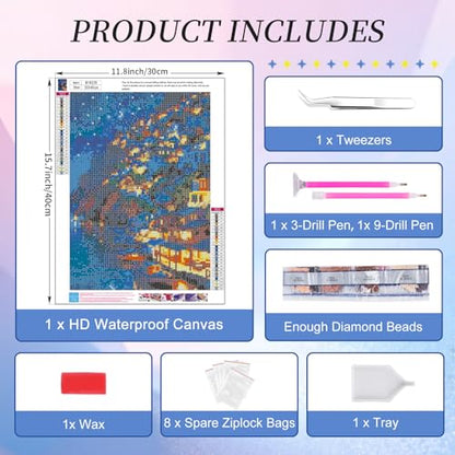 Diamond Art Kits for Adults, Village Diamond Painting Kit, 12x16 Inch - color: CYDP1P01