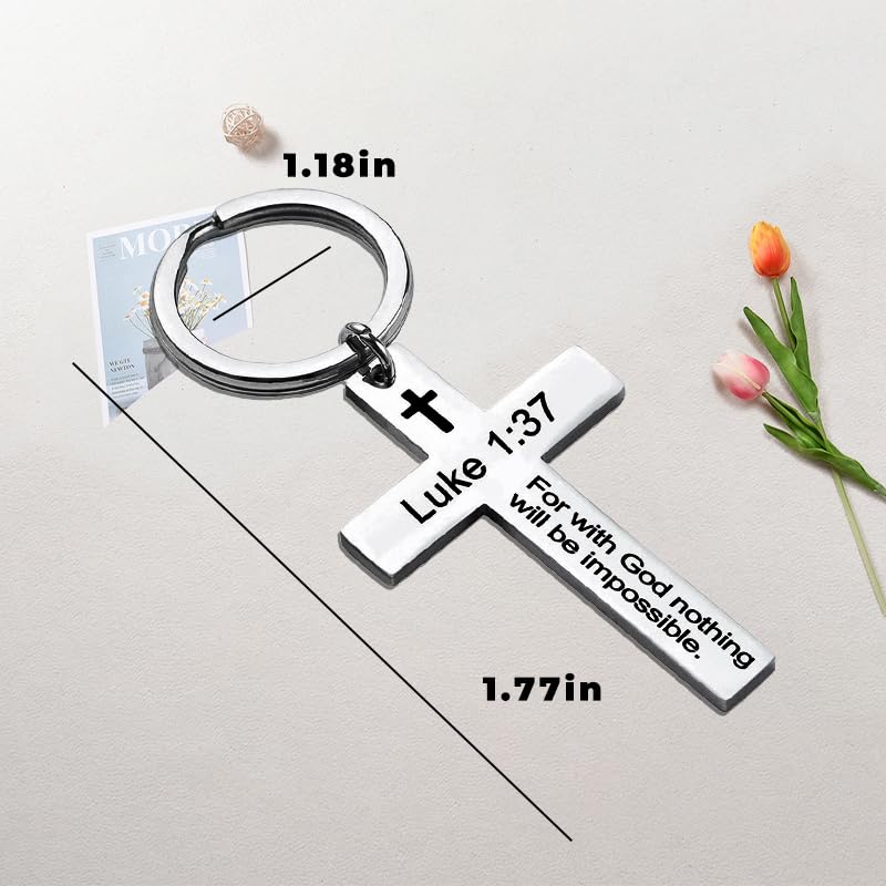 YALLNASL Christian Christmas Birthday Gifts for Daughter Son Inspirational Gifts for Women Men Christian Cross Keychains - color: Luke 1:37