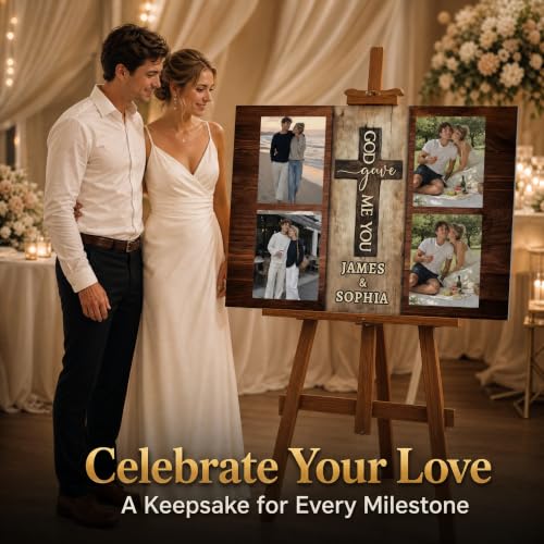 Ipplee Personalized God Gave Me You Wooden Cross Canvas Wall Art for Couple