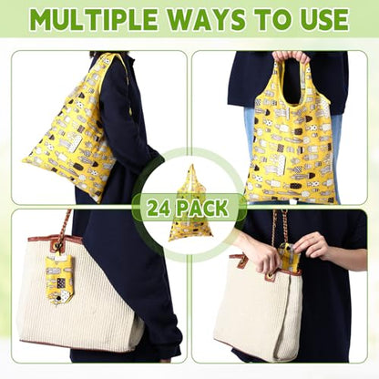 Paterr 24 Pcs Reusable Grocery Shopping Bags Foldable Bulk - style: Cute Style
