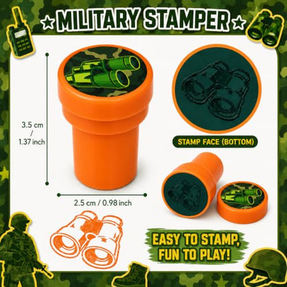 Cinrobiye 24 Pcs Military Stampers for Kids, Pre-Inked Army Soldier Stamp Set, Military Birthday Party Favors, Classroom Rewards, Goodie Bag Fillers, Treasure Box Prizes, Carnival Supplies - color: Army
