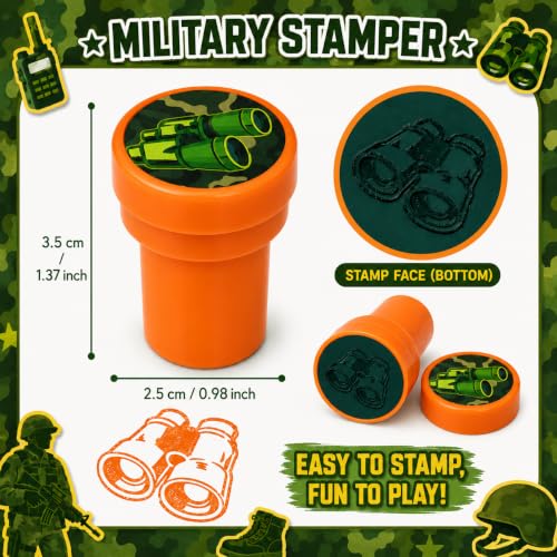 Cinrobiye 24 Pcs Military Stampers for Kids, Pre-Inked Army Soldier Stamp Set, Military Birthday Party Favors, Classroom Rewards, Goodie Bag Fillers, Treasure Box Prizes, Carnival Supplies - color: Army