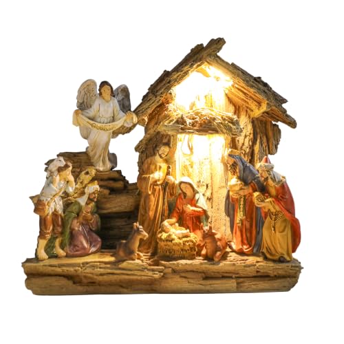 MUMTOP Nativity Set Indoor, Lighted Nativity Scene for Christmas Decoration - style: Nativity Scene with Light_A