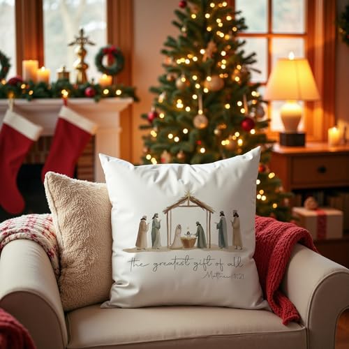 Christian Nativity Pillow Covers 18x18, Religious Home Decor, Birth of Jesus Bible Verse Matthew 1:21 Throw Pillow Covers for Church Nursery Home Living Room Bedroom Sofa Couch - color: 02 Color