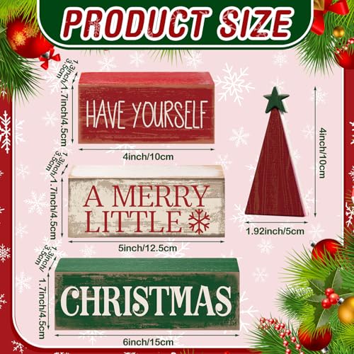 Moucuny 4 Pcs Christmas Table Decor, Wooden Red Merry Christmas Tree Signs - style: Christmas Tree