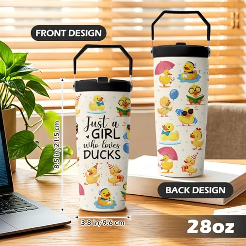 Hiboss Duck Tumbler with Handle and Flip Straw 28oz, Insulated Stainless Steel Travel Just a Girl Who Loves Duck Cup Mug, Birthday Rubber Ducks Lover Gifts for Women Girls - color: Duck