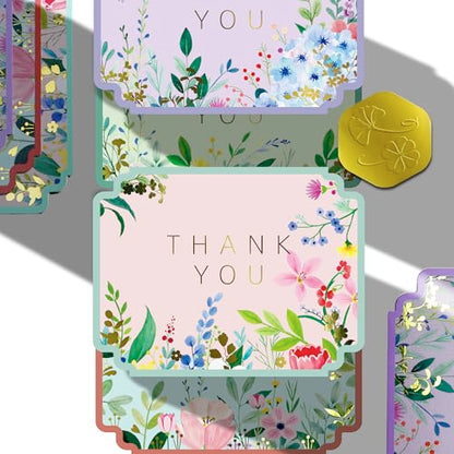 ukee's Floral Thank You Cards, Die-Cut Gold Foil, 100 Cards with Envelopes