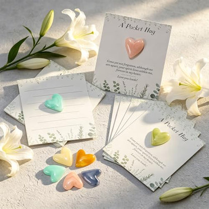 36pcs Funeral Favors Set, Pocket Hug Token Bulk With Mini Heart Worry Stones, Pocket Hug Card | Greeting Cards Relationship Encouragement Gifts for Friends, Colleagues, Family, Celebration of Life - color: Hearts