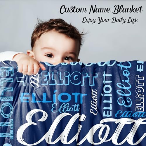 Custom Name Blanket for Baby Boys Girls, Personalized Baby Name Throws Blankets, Customize Blanket Gifts for Kids Newborn Men Women - color: Design 02-navy