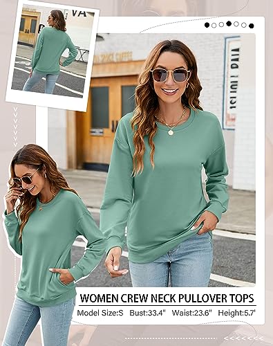 TICTICMIMI Women's Casual Crewneck Sweatshirts Cute Loose Fit with Pockets - color: C- Mint Green, size: Small