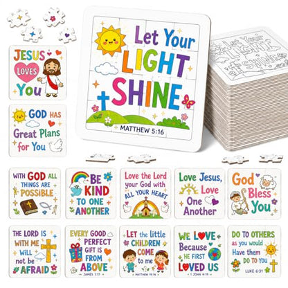 Cinrobiye 24 Pcs Christian Coloring Jigsaw Puzzle Crafts Bulk DIY Religious Inspirational Bible Activities Jesus Loves You Faith Art Projects for VBS Sunday School Church Party Favors - color: Christian