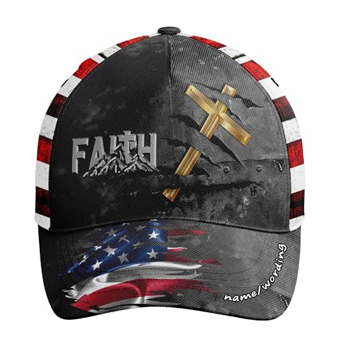 American Flag Christian Trucker Hat for Men Women, Adjustable Snapback Baseball Cap USA Pride Hat Religious Gifts - color: Black Red White Faith