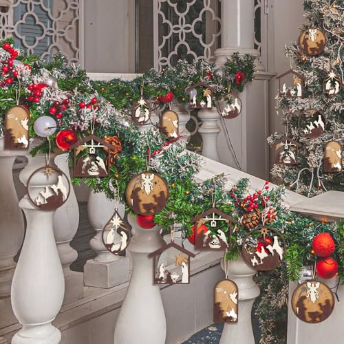 Bucherry 6 Pcs Wooden Christmas Nativity Scene Ornaments Bulk,Retro Style - style: Retro Style