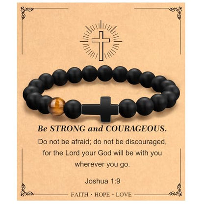 Christian Grandparents-Day Gifts for Men, Religious Cross Bracelet for Him - style: You are Braver than you believe - Black