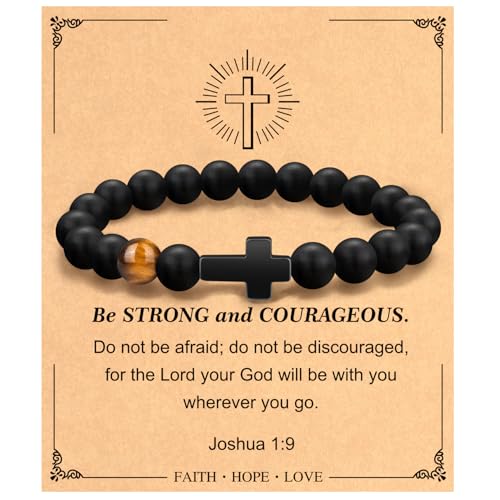 Christian Grandparents-Day Gifts for Men, Religious Cross Bracelet for Him - style: You are Braver than you believe - Black