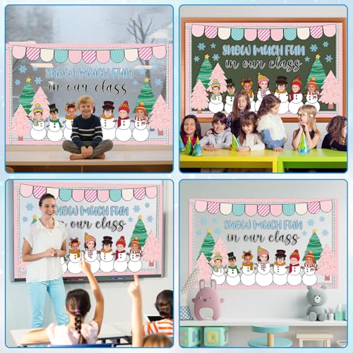 Winter Bulletin Board Decoration Set Xmas Tree Snowflakes Classroom Paper Cutouts Winter Snowman DIY Photo Bulletin Board Paper Decor for Christmas Holiday School Classroom Home Chalkboard Wall Decor - style: Snowman
