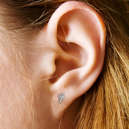 Mikovivi Titanium Steel Cross Flat Screw Back Small Stud Earrings